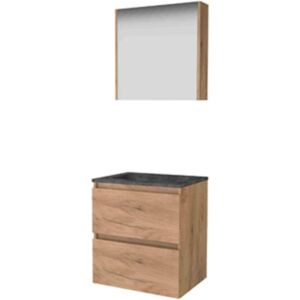 Basic Line Basic-Line Comfort 46 Badkamermeubelset - 60 x 46 cm - Greeploos - 2 Lades - Hardstenen Wastafel - Zonder Kraangat - Spiegelkast - Whisky Oak Basic Line Basic-Line Comfort 46 Badkamermeubelset - 60 x 46 cm - Greeploos - 2 Lades - Hardstenen Wastafel - Zonder Kraangat - Spiegelkast - Whisky Oak