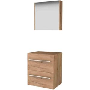 Basic Line Basic-Line Comfort 46 Badkamermeubelset - 60 x 46 cm - Met Grepen - 2 Lades - Wastafelblad - Spiegelkast - Whisky Oak Basic Line Basic-Line Comfort 46 Badkamermeubelset - 60 x 46 cm - Met Grepen - 2 Lades - Wastafelblad - Spiegelkast - Whisky Oak