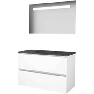 Basic Line Basic-Line Economic 46 Badkamermeubelset - 100 x 46 cm - Greeploos - 2 Lades - Hardstenen Wastafel - Zonder Kraangat - Spiegel met LED Verlichting - Ice White Basic Line Basic-Line Economic 46 Badkamermeubelset - 100 x 46 cm - Greeploos - 2 Lades - Hardstenen Wastafel - Zonder Kraangat - Spiegel met LED Verlichting - Ice White