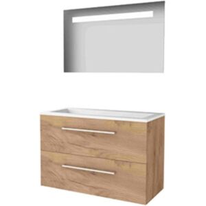 Basic Line Basic-Line Economic 46 Badkamermeubelset - 100 x 46 cm - Met Grepen - 2 Lades - Acryl Wastafel - Zonder Kraangat - Spiegel met LED Verlichting - Whisky Oak Basic Line Basic-Line Economic 46 Badkamermeubelset - 100 x 46 cm - Met Grepen - 2 Lades - Acryl Wastafel - Zonder Kraangat - Spiegel met LED Verlichting - Whisky Oak