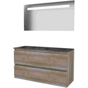 Basic Line Basic-Line Economic 46 Badkamermeubelset - 120 x 46 cm - Greeploos - 2 Lades - Hardstenen Wastafel - Zonder Kraangat - Spiegel met LED Verlichting - Scotch Oak Basic Line Basic-Line Economic 46 Badkamermeubelset - 120 x 46 cm - Greeploos - 2 Lades - Hardstenen Wastafel - Zonder Kraangat - Spiegel met LED Verlichting - Scotch Oak