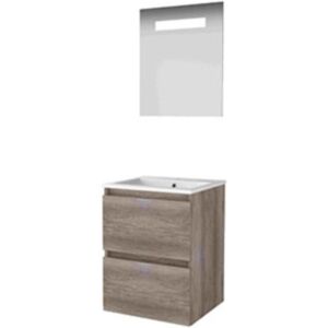 Basic Line Basic-Line Economic 46 Badkamermeubelset - 50 x 46 cm - Greeploos - 2 Lades - Keramische Wastafel - 1 Kraangat - Spiegel met LED Verlichting - Scotch Oak Basic Line Basic-Line Economic 46 Badkamermeubelset - 50 x 46 cm - Greeploos - 2 Lades - Keramische Wastafel - 1 Kraangat - Spiegel met LED Verlichting - Scotch Oak