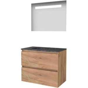 Basic Line Basic-Line Economic 46 Badkamermeubelset - 80 x 46 cm - Greeploos - 2 Lades - Hardstenen Wastafel - Zonder Kraangat - Spiegel met LED Verlichting - Whisky Oak Basic Line Basic-Line Economic 46 Badkamermeubelset - 80 x 46 cm - Greeploos - 2 Lades - Hardstenen Wastafel - Zonder Kraangat - Spiegel met LED Verlichting - Whisky Oak