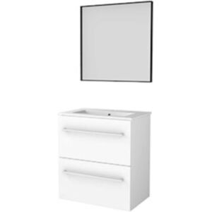 Basic Line Basic-Line Framed 39 Badkamermeubelset - Ondiep - 60 x 39 cm - Greeploos - 2 Lades - Keramische Wastafel - 1 Kraangat - Spiegel met Zwart Aluminium Frame - Ice White Basic Line Basic-Line Framed 39 Badkamermeubelset - Ondiep - 60 x 39 cm - Greeploos - 2 Lades - Keramische Wastafel - 1 Kraangat - Spiegel met Zwart Aluminium Frame - Ice White