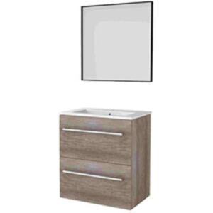 Basic Line Basic-Line Framed 39 Badkamermeubelset - Ondiep - 60 x 39 cm - Greeploos - 2 Lades - Keramische Wastafel - 1 Kraangat - Spiegel met Zwart Aluminium Frame - Scotch Oak Basic Line Basic-Line Framed 39 Badkamermeubelset - Ondiep - 60 x 39 cm - Greeploos - 2 Lades - Keramische Wastafel - 1 Kraangat - Spiegel met Zwart Aluminium Frame - Scotch Oak