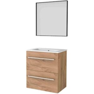 Basic Line Basic-Line Framed 39 Badkamermeubelset - Ondiep - 60 x 39 cm - Greeploos - 2 Lades - Keramische Wastafel - 1 Kraangat - Spiegel met Zwart Aluminium Frame - Whisky Oak Basic Line Basic-Line Framed 39 Badkamermeubelset - Ondiep - 60 x 39 cm - Greeploos - 2 Lades - Keramische Wastafel - 1 Kraangat - Spiegel met Zwart Aluminium Frame - Whisky Oak