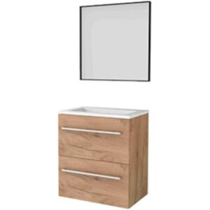 Basic Line Basic-Line Framed 39 Badkamermeubelset - Ondiep - 60 x 39 cm - Met Grepen - 2 Lades - Acryl Wastafel - Zonder Kraangat - Spiegel met Zwart Aluminium Frame - Whisky Oak Basic Line Basic-Line Framed 39 Badkamermeubelset - Ondiep - 60 x 39 cm - Met Grepen - 2 Lades - Acryl Wastafel - Zonder Kraangat - Spiegel met Zwart Aluminium Frame - Whisky Oak