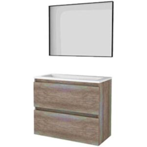 Basic Line Basic-Line Framed 39 Badkamermeubelset - Ondiep - 80 x 39 cm - Greeploos - 2 Lades - Acryl Wastafel - 1 Kraangat - Spiegel met Zwart Aluminium Frame - Scotch Oak Basic Line Basic-Line Framed 39 Badkamermeubelset - Ondiep - 80 x 39 cm - Greeploos - 2 Lades - Acryl Wastafel - 1 Kraangat - Spiegel met Zwart Aluminium Frame - Scotch Oak