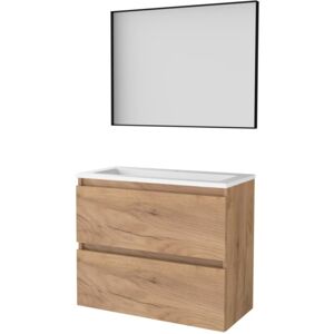 Basic Line Basic-Line Framed 39 Badkamermeubelset - Ondiep - 80 x 39 cm - Greeploos - 2 Lades - Acryl Wastafel - 1 Kraangat - Spiegel met Zwart Aluminium Frame - Whisky Oak Basic Line Basic-Line Framed 39 Badkamermeubelset - Ondiep - 80 x 39 cm - Greeploos - 2 Lades - Acryl Wastafel - 1 Kraangat - Spiegel met Zwart Aluminium Frame - Whisky Oak