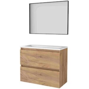 Basic Line Basic-Line Framed 39 Badkamermeubelset - Ondiep - 80 x 39 cm - Greeploos - 2 Lades - Acryl Wastafel - Zonder Kraangat - Spiegel met Zwart Aluminium Frame - Whisky Oak Basic Line Basic-Line Framed 39 Badkamermeubelset - Ondiep - 80 x 39 cm - Greeploos - 2 Lades - Acryl Wastafel - Zonder Kraangat - Spiegel met Zwart Aluminium Frame - Whisky Oak