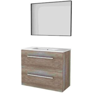 Basic Line Basic-Line Framed 39 Badkamermeubelset - Ondiep - 80 x 39 cm - Met Grepen - 2 Lades - Keramische Wastafel - 1 Kraangat - Spiegel met Zwart Aluminium Frame - Scotch Oak Basic Line Basic-Line Framed 39 Badkamermeubelset - Ondiep - 80 x 39 cm - Met Grepen - 2 Lades - Keramische Wastafel - 1 Kraangat - Spiegel met Zwart Aluminium Frame - Scotch Oak