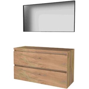 Basic Line Basic-Line Framed 46 Badkamermeubelset - 120 x 46 cm - Greeploos - 2 Lades - Wastafelblad - Spiegel met Zwart Aluminium Frame - Whisky Oak Basic Line Basic-Line Framed 46 Badkamermeubelset - 120 x 46 cm - Greeploos - 2 Lades - Wastafelblad - Spiegel met Zwart Aluminium Frame - Whisky Oak