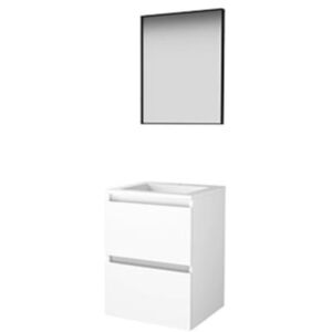 Basic Line Basic-Line Framed 46 Badkamermeubelset - 50 x 46 cm - Greeploos - 2 Lades - Acryl Wastafel - 1 Kraangat - Spiegel met Zwart Aluminium Frame - Ice White Basic Line Basic-Line Framed 46 Badkamermeubelset - 50 x 46 cm - Greeploos - 2 Lades - Acryl Wastafel - 1 Kraangat - Spiegel met Zwart Aluminium Frame - Ice White