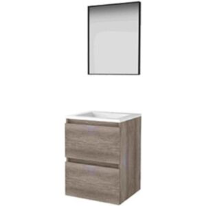 Basic Line Basic-Line Framed 46 Badkamermeubelset - 50 x 46 cm - Greeploos - 2 Lades - Acryl Wastafel - 1 Kraangat - Spiegel met Zwart Aluminium Frame - Scotch Oak Basic Line Basic-Line Framed 46 Badkamermeubelset - 50 x 46 cm - Greeploos - 2 Lades - Acryl Wastafel - 1 Kraangat - Spiegel met Zwart Aluminium Frame - Scotch Oak