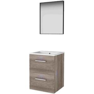 Basic Line Basic-Line Framed 46 Badkamermeubelset - 50 x 46 cm - Met Grepen - 2 Lades - Keramische Wastafel - 1 Kraangat - Spiegel met Zwart Aluminium Frame - Scotch Oak Basic Line Basic-Line Framed 46 Badkamermeubelset - 50 x 46 cm - Met Grepen - 2 Lades - Keramische Wastafel - 1 Kraangat - Spiegel met Zwart Aluminium Frame - Scotch Oak