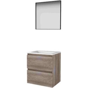 Basic Line Basic-Line Framed 46 Badkamermeubelset - 60 x 46 cm - Greeploos - 2 Lades - Acryl Wastafel - 1 Kraangat - Spiegel met Zwart Aluminium Frame - Scotch Oak Basic Line Basic-Line Framed 46 Badkamermeubelset - 60 x 46 cm - Greeploos - 2 Lades - Acryl Wastafel - 1 Kraangat - Spiegel met Zwart Aluminium Frame - Scotch Oak