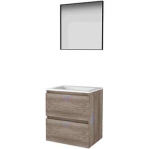 Basic Line Basic-Line Framed 46 Badkamermeubelset - 60 x 46 cm - Greeploos - 2 Lades - Acryl Wastafel - Zonder Kraangat - Spiegel met Zwart Aluminium Frame - Scotch Oak Basic Line Basic-Line Framed 46 Badkamermeubelset - 60 x 46 cm - Greeploos - 2 Lades - Acryl Wastafel - Zonder Kraangat - Spiegel met Zwart Aluminium Frame - Scotch Oak