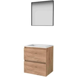 Basic Line Basic-Line Framed 46 Badkamermeubelset - 60 x 46 cm - Greeploos - 2 Lades - Acryl Wastafel - Zonder Kraangat - Spiegel met Zwart Aluminium Frame - Whisky Oak Basic Line Basic-Line Framed 46 Badkamermeubelset - 60 x 46 cm - Greeploos - 2 Lades - Acryl Wastafel - Zonder Kraangat - Spiegel met Zwart Aluminium Frame - Whisky Oak
