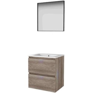 Basic Line Basic-Line Framed 46 Badkamermeubelset - 60 x 46 cm - Greeploos - 2 Lades - Keramische Wastafel - 1 Kraangat - Spiegel met Zwart Aluminium Frame - Scotch Oak Basic Line Basic-Line Framed 46 Badkamermeubelset - 60 x 46 cm - Greeploos - 2 Lades - Keramische Wastafel - 1 Kraangat - Spiegel met Zwart Aluminium Frame - Scotch Oak