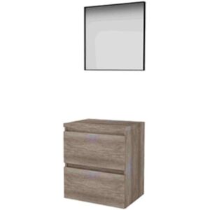 Basic Line Basic-Line Framed 46 Badkamermeubelset - 60 x 46 cm - Greeploos - 2 Lades - Wastafelblad - Spiegel met Zwart Aluminium Frame - Scotch Oak Basic Line Basic-Line Framed 46 Badkamermeubelset - 60 x 46 cm - Greeploos - 2 Lades - Wastafelblad - Spiegel met Zwart Aluminium Frame - Scotch Oak