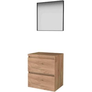 Basic Line Basic-Line Framed 46 Badkamermeubelset - 60 x 46 cm - Greeploos - 2 Lades - Wastafelblad - Spiegel met Zwart Aluminium Frame - Whisky Oak Basic Line Basic-Line Framed 46 Badkamermeubelset - 60 x 46 cm - Greeploos - 2 Lades - Wastafelblad - Spiegel met Zwart Aluminium Frame - Whisky Oak
