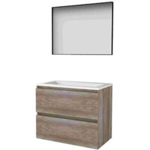 Basic Line Basic-Line Framed 46 Badkamermeubelset - 80 x 46 cm - Greeploos - 2 Lades - Acryl Wastafel - Zonder Kraangat - Spiegel met Zwart Aluminium Frame - Scotch Oak Basic Line Basic-Line Framed 46 Badkamermeubelset - 80 x 46 cm - Greeploos - 2 Lades - Acryl Wastafel - Zonder Kraangat - Spiegel met Zwart Aluminium Frame - Scotch Oak