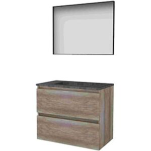 Basic Line Basic-Line Framed 46 Badkamermeubelset - 80 x 46 cm - Greeploos - 2 Lades - Hardstenen Wastafel - Zonder Kraangat - Spiegel met Zwart Aluminium Frame - Scotch Oak Basic Line Basic-Line Framed 46 Badkamermeubelset - 80 x 46 cm - Greeploos - 2 Lades - Hardstenen Wastafel - Zonder Kraangat - Spiegel met Zwart Aluminium Frame - Scotch Oak