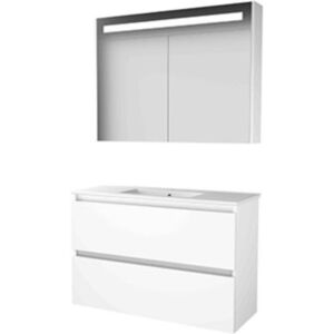 Basic Line Basic-Line Premium 39 Badkamermeubelset - Ondiep - 100 x 39 cm - Greeploos - 2 Lades - Keramische Wastafel - 1 Kraangat - Spiegelkast met LED Verlichting - Ice White Basic Line Basic-Line Premium 39 Badkamermeubelset - Ondiep - 100 x 39 cm - Greeploos - 2 Lades - Keramische Wastafel - 1 Kraangat - Spiegelkast met LED Verlichting - Ice White
