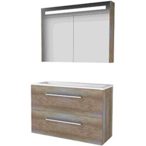 Basic Line Basic-Line Premium 39 Badkamermeubelset - Ondiep - 100 x 39 cm - Met Grepen - 2 Lades - Acryl Wastafel - 1 Kraangat - Spiegelkast met LED Verlichting - Scotch Oak Basic Line Basic-Line Premium 39 Badkamermeubelset - Ondiep - 100 x 39 cm - Met Grepen - 2 Lades - Acryl Wastafel - 1 Kraangat - Spiegelkast met LED Verlichting - Scotch Oak
