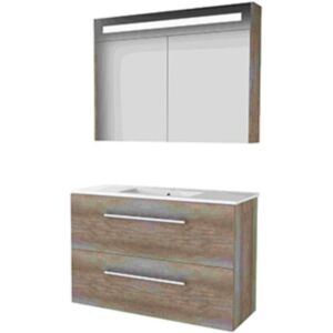 Basic Line Basic-Line Premium 39 Badkamermeubelset - Ondiep - 100 x 39 cm - Met Grepen - 2 Lades - Keramische Wastafel - 1 Kraangat - Spiegelkast met LED Verlichting - Scotch Oak Basic Line Basic-Line Premium 39 Badkamermeubelset - Ondiep - 100 x 39 cm - Met Grepen - 2 Lades - Keramische Wastafel - 1 Kraangat - Spiegelkast met LED Verlichting - Scotch Oak
