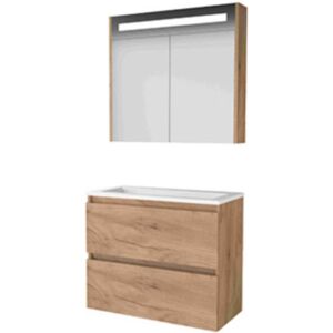 Basic Line Basic-Line Premium 39 Badkamermeubelset - Ondiep - 80 x 39 cm - Greeploos - 2 Lades - Acryl Wastafel - 1 Kraangat - Spiegelkast met LED Verlichting - Whisky Oak Basic Line Basic-Line Premium 39 Badkamermeubelset - Ondiep - 80 x 39 cm - Greeploos - 2 Lades - Acryl Wastafel - 1 Kraangat - Spiegelkast met LED Verlichting - Whisky Oak