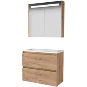 Basic Line Basic-Line Premium 39 Badkamermeubelset - Ondiep - 80 x 39 cm - Greeploos - 2 Lades - Acryl Wastafel - Zonder Kraangat - Spiegelkast met LED Verlichting - Whisky Oak Basic Line Basic-Line Premium 39 Badkamermeubelset - Ondiep - 80 x 39 cm - Greeploos - 2 Lades - Acryl Wastafel - Zonder Kraangat - Spiegelkast met LED Verlichting - Whisky Oak