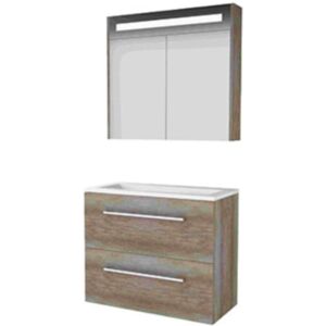 Basic Line Basic-Line Premium 39 Badkamermeubelset - Ondiep - 80 x 39 cm - Met Grepen - 2 Lades - Acryl Wastafel - Zonder Kraangat - Spiegelkast met LED Verlichting - Scotch Oak Basic Line Basic-Line Premium 39 Badkamermeubelset - Ondiep - 80 x 39 cm - Met Grepen - 2 Lades - Acryl Wastafel - Zonder Kraangat - Spiegelkast met LED Verlichting - Scotch Oak