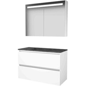 Basic Line Basic-Line Premium 46 Badkamermeubelset - 100 x 46 cm - Greeploos - 2 Lades - Hardstenen Wastafel - Zonder Kraangat - Spiegelkast met LED Verlichting - Ice White Basic Line Basic-Line Premium 46 Badkamermeubelset - 100 x 46 cm - Greeploos - 2 Lades - Hardstenen Wastafel - Zonder Kraangat - Spiegelkast met LED Verlichting - Ice White