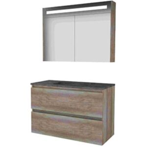 Basic Line Basic-Line Premium 46 Badkamermeubelset - 100 x 46 cm - Greeploos - 2 Lades - Hardstenen Wastafel - Zonder Kraangat - Spiegelkast met LED Verlichting - Scotch Oak Basic Line Basic-Line Premium 46 Badkamermeubelset - 100 x 46 cm - Greeploos - 2 Lades - Hardstenen Wastafel - Zonder Kraangat - Spiegelkast met LED Verlichting - Scotch Oak