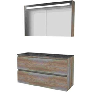 Basic Line Basic-Line Premium 46 Badkamermeubelset - 120 x 46 cm - Greeploos - 2 Lades - Hardstenen Wastafel - Zonder Kraangat - Spiegelkast met LED Verlichting - Scotch Oak Basic Line Basic-Line Premium 46 Badkamermeubelset - 120 x 46 cm - Greeploos - 2 Lades - Hardstenen Wastafel - Zonder Kraangat - Spiegelkast met LED Verlichting - Scotch Oak