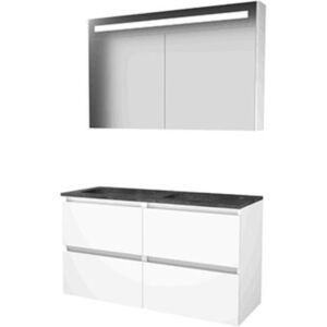 Basic Line Basic-Line Premium 46 Badkamermeubelset - 120 x 46 cm - Greeploos - 4 Lades - Hardstenen Wastafel - Zonder Kraangat - Spiegelkast met LED Verlichting - Ice White Basic Line Basic-Line Premium 46 Badkamermeubelset - 120 x 46 cm - Greeploos - 4 Lades - Hardstenen Wastafel - Zonder Kraangat - Spiegelkast met LED Verlichting - Ice White