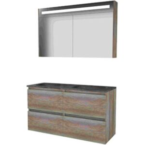 Basic Line Basic-Line Premium 46 Badkamermeubelset - 120 x 46 cm - Greeploos - 4 Lades - Hardstenen Wastafel - Zonder Kraangat - Spiegelkast met LED Verlichting - Scotch Oak Basic Line Basic-Line Premium 46 Badkamermeubelset - 120 x 46 cm - Greeploos - 4 Lades - Hardstenen Wastafel - Zonder Kraangat - Spiegelkast met LED Verlichting - Scotch Oak