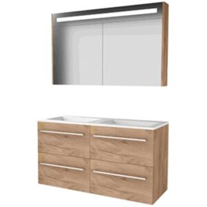 Basic Line Basic-Line Premium 46 Badkamermeubelset - 120 x 46 cm - Met Grepen - 4 Lades - Acryl Wastafel - 2 Kraangaten - Spiegelkast met LED Verlichting - Whisky Oak Basic Line Basic-Line Premium 46 Badkamermeubelset - 120 x 46 cm - Met Grepen - 4 Lades - Acryl Wastafel - 2 Kraangaten - Spiegelkast met LED Verlichting - Whisky Oak