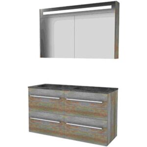 Basic Line Basic-Line Premium 46 Badkamermeubelset - 120 x 46 cm - Met Grepen - 4 Lades - Hardstenen Wastafel - 2 Kraangaten - Spiegelkast met LED Verlichting - Scotch Oak Basic Line Basic-Line Premium 46 Badkamermeubelset - 120 x 46 cm - Met Grepen - 4 Lades - Hardstenen Wastafel - 2 Kraangaten - Spiegelkast met LED Verlichting - Scotch Oak