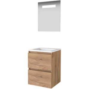 Basic Line Basic-Line Premium 46 Badkamermeubelset - 50 x 46 cm - Greeploos - 2 Lades - Acryl Wastafel - 1 Kraangat - Spiegelkast met LED Verlichting - Whisky Oak Basic Line Basic-Line Premium 46 Badkamermeubelset - 50 x 46 cm - Greeploos - 2 Lades - Acryl Wastafel - 1 Kraangat - Spiegelkast met LED Verlichting - Whisky Oak