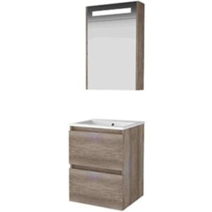Basic Line Basic-Line Premium 46 Badkamermeubelset - 50 x 46 cm - Greeploos - 2 Lades - Keramische Wastafel - 1 Kraangat - Spiegelkast met LED Verlichting - Scotch Oak Basic Line Basic-Line Premium 46 Badkamermeubelset - 50 x 46 cm - Greeploos - 2 Lades - Keramische Wastafel - 1 Kraangat - Spiegelkast met LED Verlichting - Scotch Oak