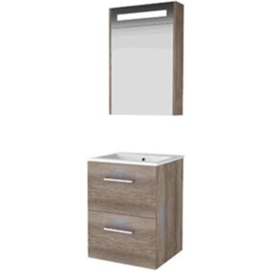 Basic Line Basic-Line Premium 46 Badkamermeubelset - 50 x 46 cm - Met Grepen - 2 Lades - Keramische Wastafel - 1 Kraangat - Spiegelkast met LED Verlichting - Scotch Oak Basic Line Basic-Line Premium 46 Badkamermeubelset - 50 x 46 cm - Met Grepen - 2 Lades - Keramische Wastafel - 1 Kraangat - Spiegelkast met LED Verlichting - Scotch Oak