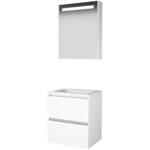 Basic Line Basic-Line Premium 46 Badkamermeubelset - 60 x 46 cm - Greeploos - 2 Lades - Acryl Wastafel - Zonder Kraangat - Spiegelkast met LED Verlichting - Ice White Basic Line Basic-Line Premium 46 Badkamermeubelset - 60 x 46 cm - Greeploos - 2 Lades - Acryl Wastafel - Zonder Kraangat - Spiegelkast met LED Verlichting - Ice White