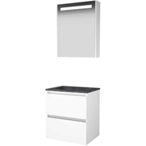 Basic Line Basic-Line Premium 46 Badkamermeubelset - 60 x 46 cm - Greeploos - 2 Lades - Hardstenen Wastafel - Zonder Kraangat - Spiegelkast met LED Verlichting - Ice White Basic Line Basic-Line Premium 46 Badkamermeubelset - 60 x 46 cm - Greeploos - 2 Lades - Hardstenen Wastafel - Zonder Kraangat - Spiegelkast met LED Verlichting - Ice White