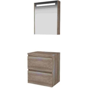 Basic Line Basic-Line Premium 46 Badkamermeubelset - 60 x 46 cm - Greeploos - 2 Lades - Wastafelblad - Spiegelkast met LED Verlichting - Scotch Oak Basic Line Basic-Line Premium 46 Badkamermeubelset - 60 x 46 cm - Greeploos - 2 Lades - Wastafelblad - Spiegelkast met LED Verlichting - Scotch Oak