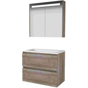 Basic Line Basic-Line Premium 46 Badkamermeubelset - 80 x 46 cm - Greeploos - 2 Lades - Acryl Wastafel - Zonder Kraangat - Spiegelkast met LED Verlichting - Scotch Oak Basic Line Basic-Line Premium 46 Badkamermeubelset - 80 x 46 cm - Greeploos - 2 Lades - Acryl Wastafel - Zonder Kraangat - Spiegelkast met LED Verlichting - Scotch Oak