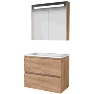 Basic Line Basic-Line Premium 46 Badkamermeubelset - 80 x 46 cm - Greeploos - 2 Lades - Acryl Wastafel - Zonder Kraangat - Spiegelkast met LED Verlichting - Whisky Oak Basic Line Basic-Line Premium 46 Badkamermeubelset - 80 x 46 cm - Greeploos - 2 Lades - Acryl Wastafel - Zonder Kraangat - Spiegelkast met LED Verlichting - Whisky Oak