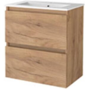 Basic Line Basic-Line Start 39 Badkamermeubelset - Ondiep - 60 x 39 cm - Greeploos - 2 Lades - Keramische Wastafel - 1 Kraangat - Whisky Oak Basic Line Basic-Line Start 39 Badkamermeubelset - Ondiep - 60 x 39 cm - Greeploos - 2 Lades - Keramische Wastafel - 1 Kraangat - Whisky Oak
