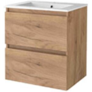 Basic Line Basic-Line Start 46 Badkamermeubelset - 60 x 46 cm - Greeploos - 2 Lades - Keramische Wastafel - 1 Kraangat - Whisky Oak Basic Line Basic-Line Start 46 Badkamermeubelset - 60 x 46 cm - Greeploos - 2 Lades - Keramische Wastafel - 1 Kraangat - Whisky Oak